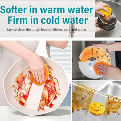 5 Pack Scrub Sponge Dual-Sided Temperature Controlled Kitchen Sponge for Dishes Frog Bulk Sponges Household Cleaning Pads Multi